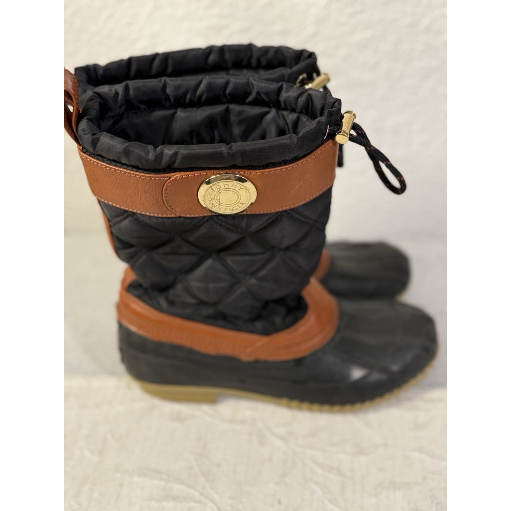 Tommy Hilfiger Arcadia Quilted Duck Boots Black Brown US Size 7 Lined